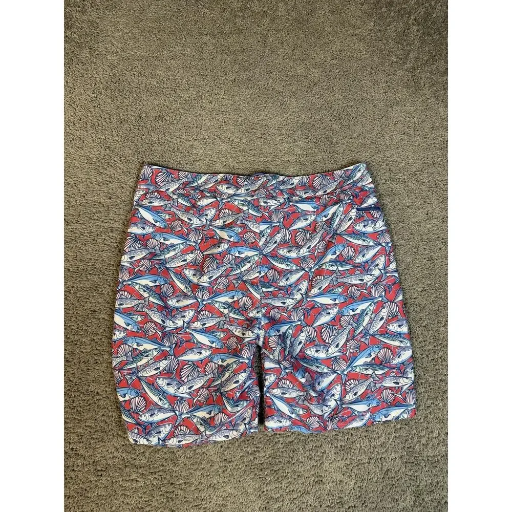 Vineyard Vines Swim Trunks Mens 36 Red Fish Print Lined Shorts Drawstring